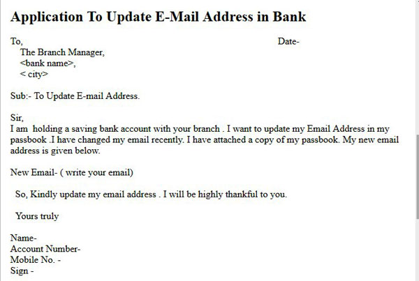 application to update email in bank