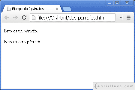 Ejemplo de archivo HTML con dos párrafos.