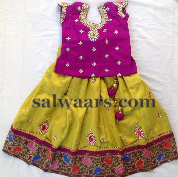 Green and Yellow Shades Cute Lehenga - Indian Dresses