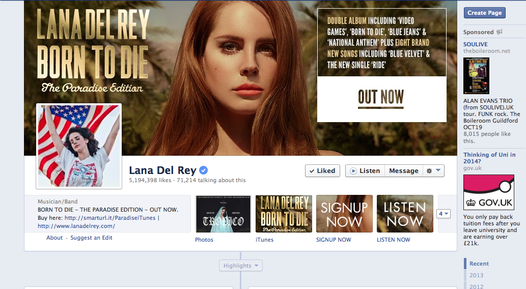 Romey Oldworth Lana Del Rey's Facebook Page Review