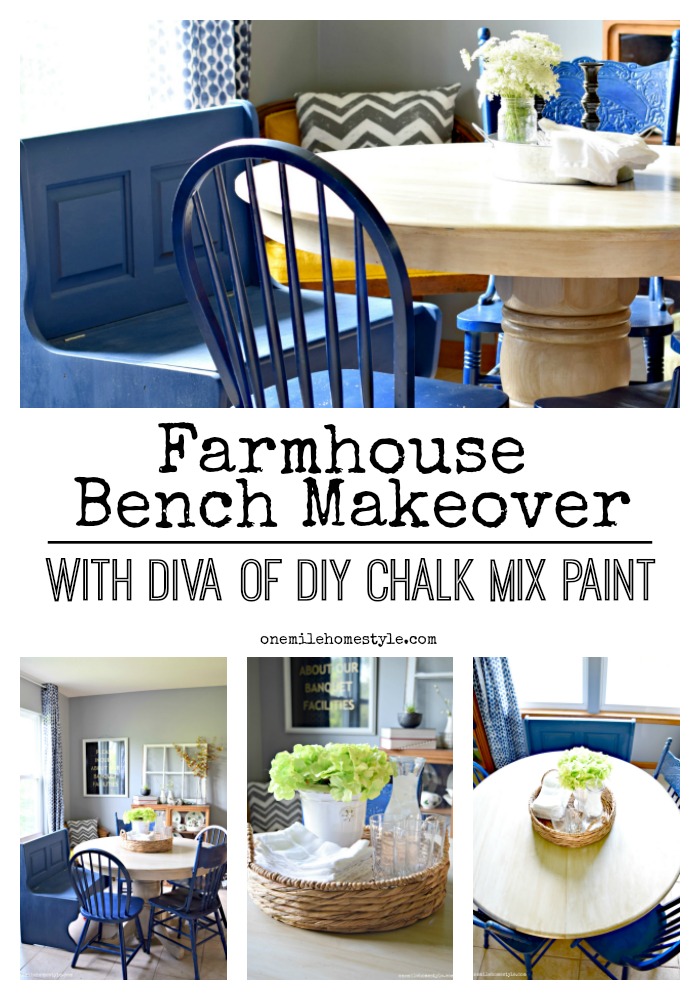 Farmhouse Kitchen Bench Makeover With Diva Of Diy S Chalk Mix Paint Painting This Simple Bench Navy Blue Totally Makes Farmhouse Dining Room A Stunner Now