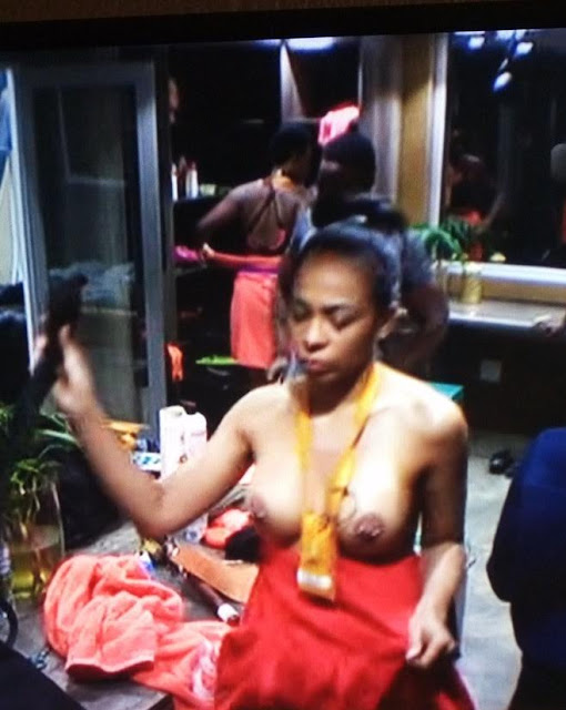 3 Big Brother Naija contestant, TBoss shows off her pierced nipples on TV...18+ (photos/video)