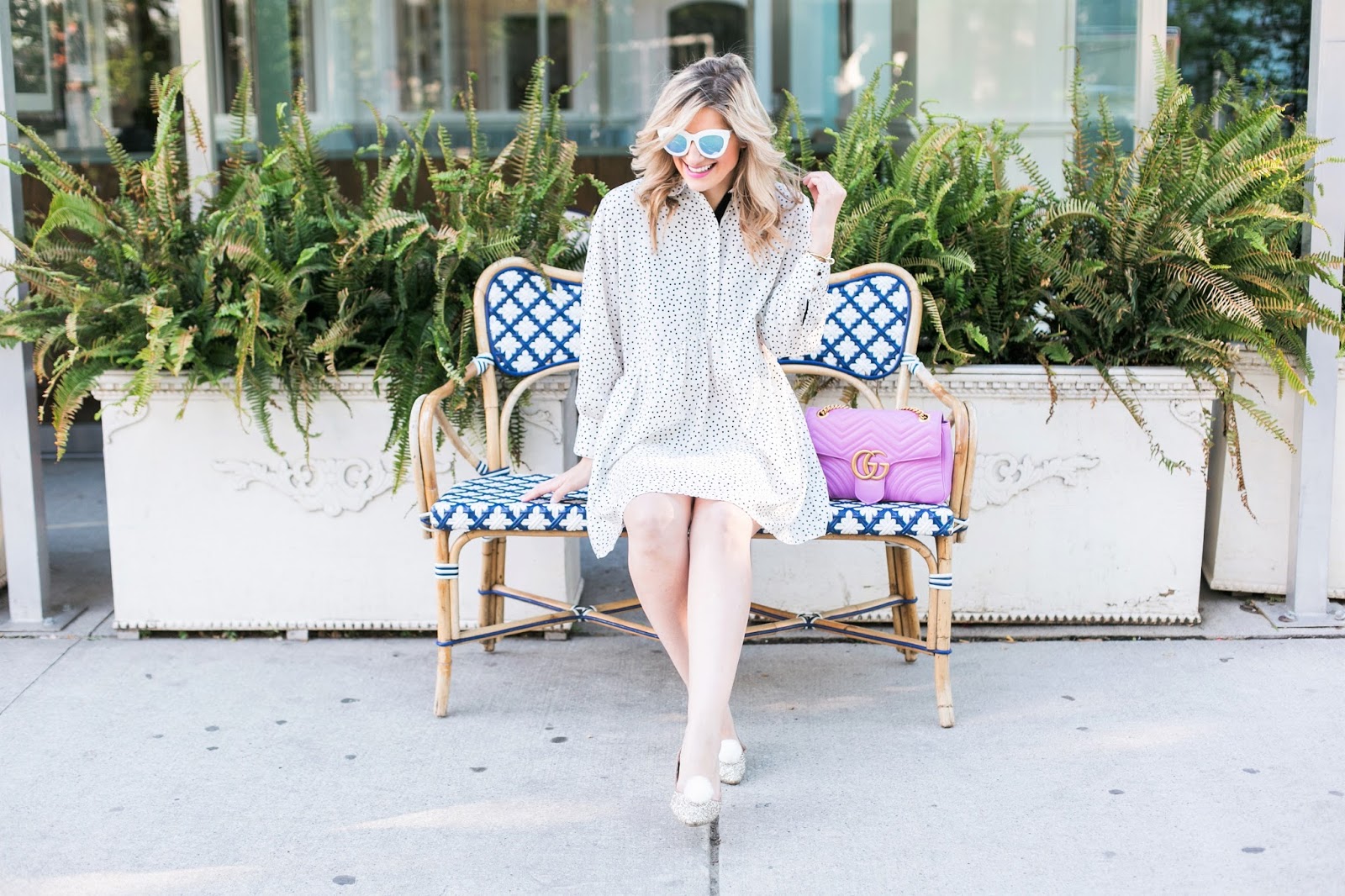 Bijuleni - My Go to Casual Everyday Outfit. Shift dress, sparkly silver flats, GG Marmont Maxi