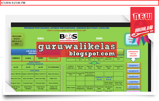 Aplikasi Excel Pembuat Laporan SPJ BOS Referensi 2016 SD