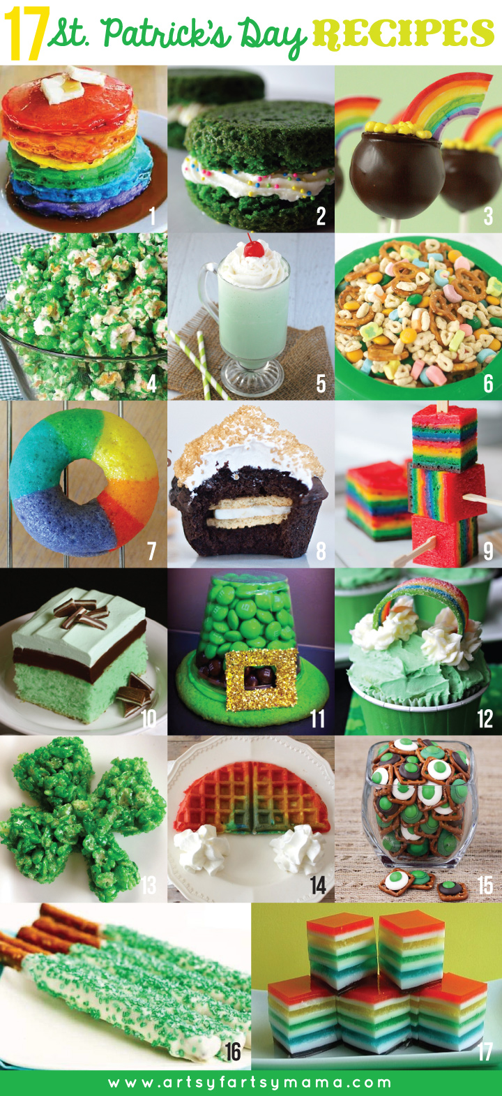 17 St. Patrick's Day Recipes at artsyfartsymama.com #StPatricksDay #recipes