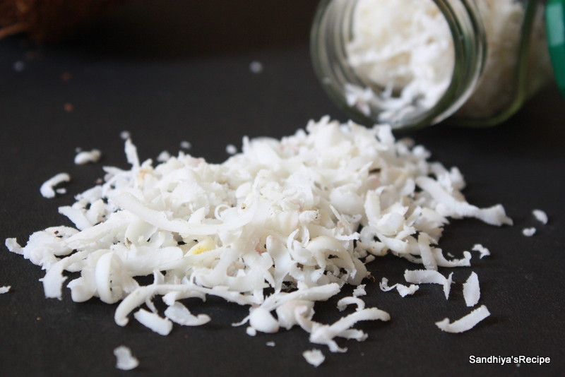 Sandhiya's Cookbook Homemade Unsweetened Coconut Flakes How to make