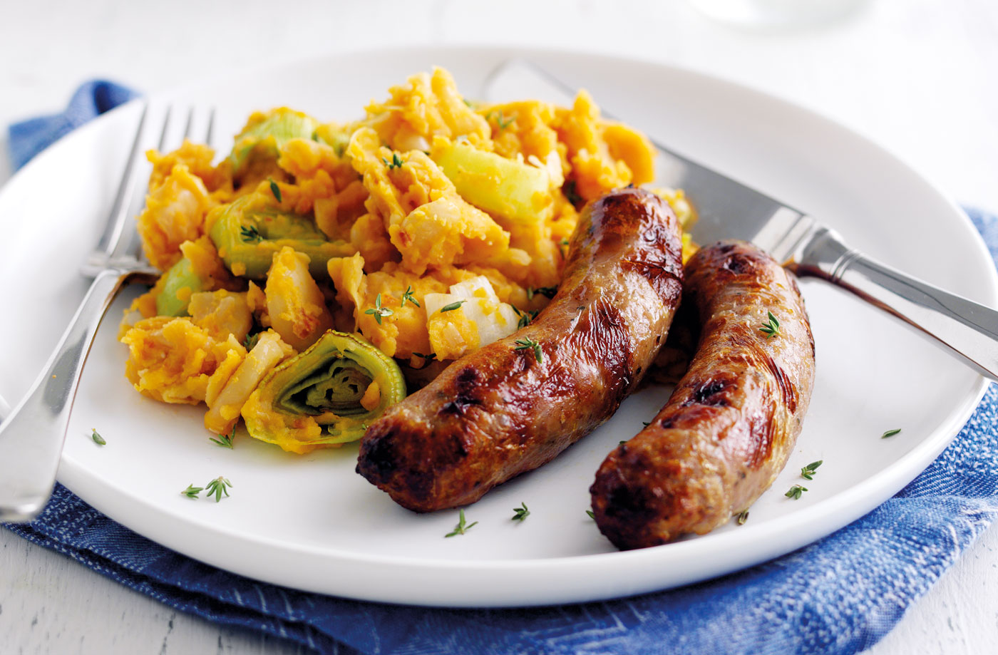 The Low Carb Diabetic Sausages with tomato, leek and butter bean mash