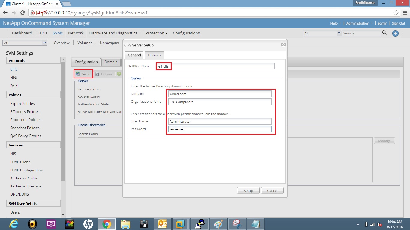 Remote Infrastructure Management Clustered Data Ontap 9 CIFS Configuration
