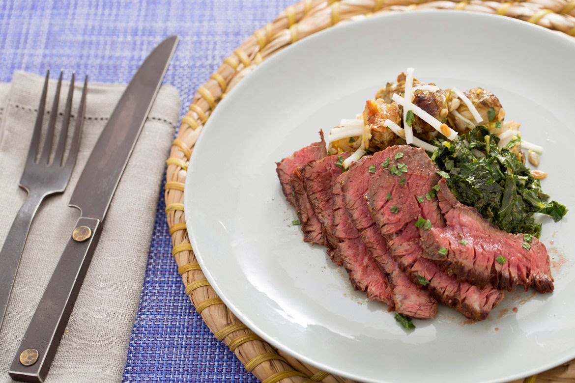 What Micky Eats... At Home Flank Steak & Creamed Kale with Sunchoke Salad