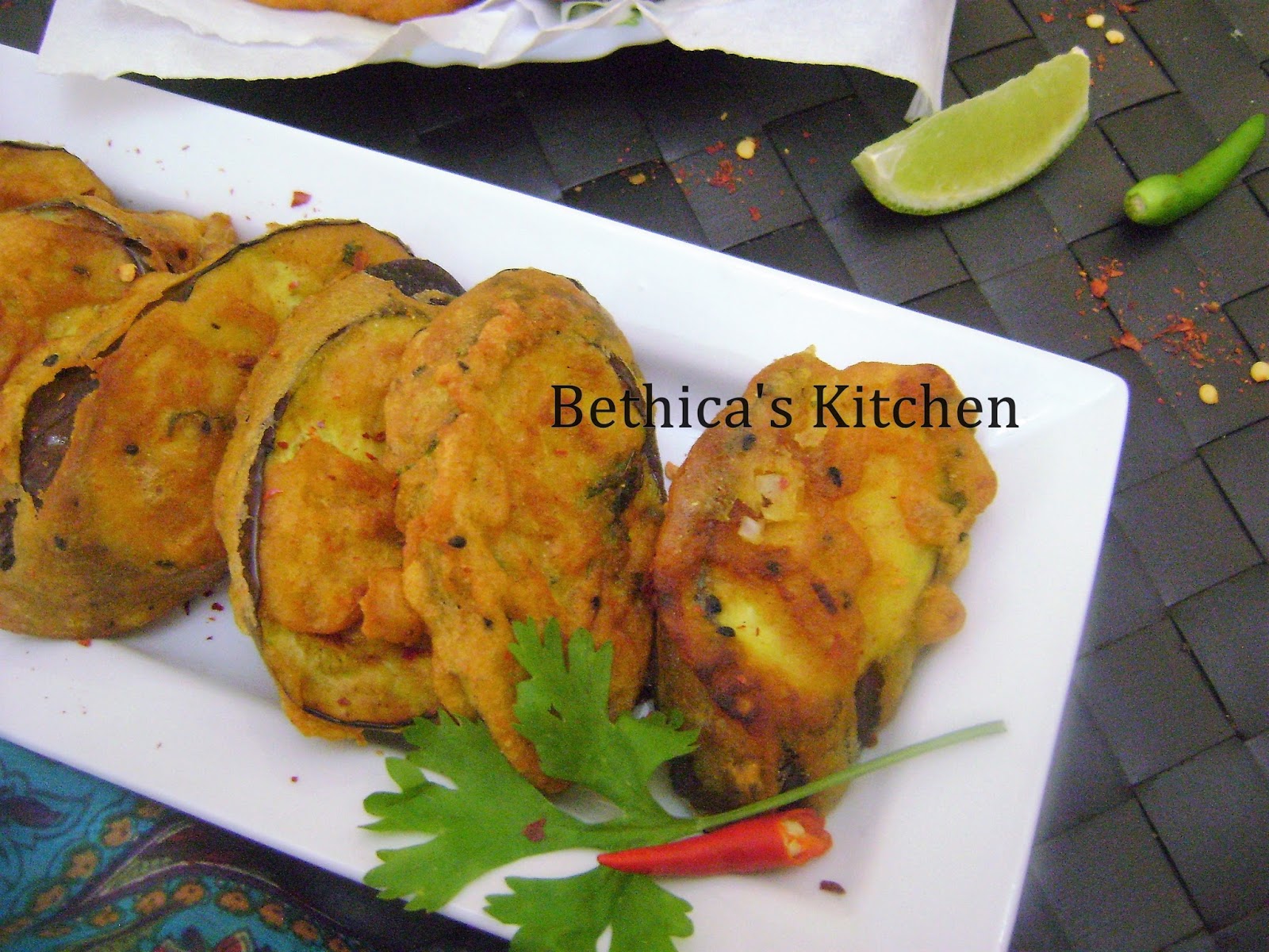 Bethica's Kitchen Flavours Beguni (Batter Fried Eggplant Bengali Style)