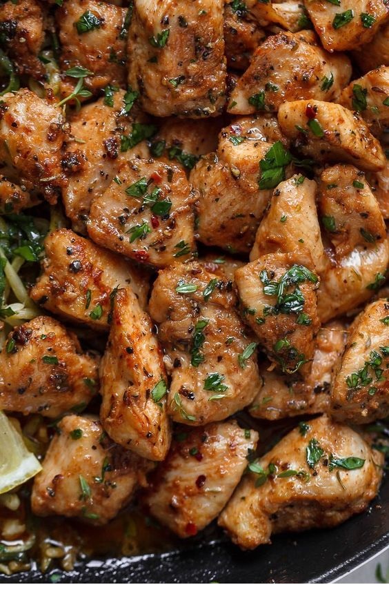 Garlic Butter Chicken Bites With Lemon Zucchini Noodles