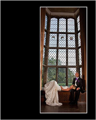 Relaxed bride with her husband at Redworth Hal