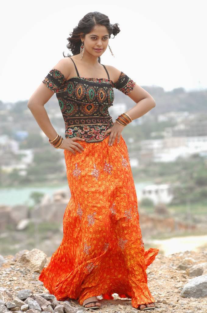 Glamorous Film Actress Bindu Madhavi Photos In Orange Gown