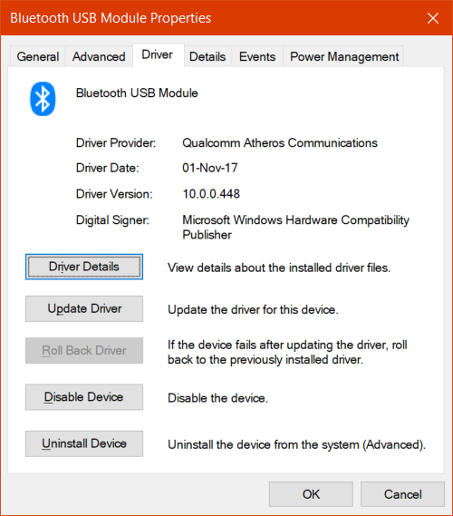 Windows 10 Bluetooth driver publishing date