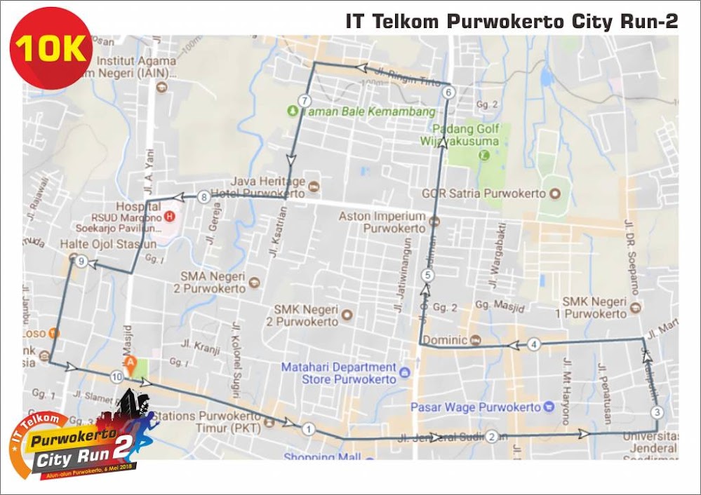 Rute 10K IT Telkom - Purwokerto City Run 2 • 2018 IT Telkom - Purwokerto City Run 2 10K Route 2018