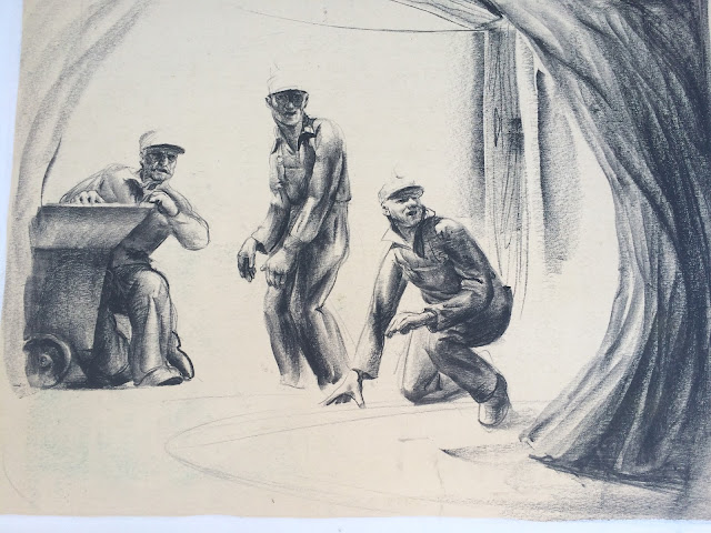 "Coal Miner illustration" "Famous Pennsylvania Artist " Francis Quirk "Coal Mine Alarm Whistle Image" Pennsylvania Quirk