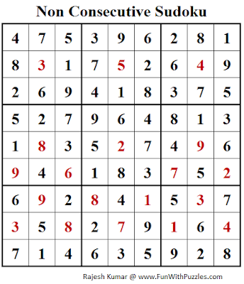 Non Consecutive Sudoku (Fun With Sudoku #192) Puzzle Answer