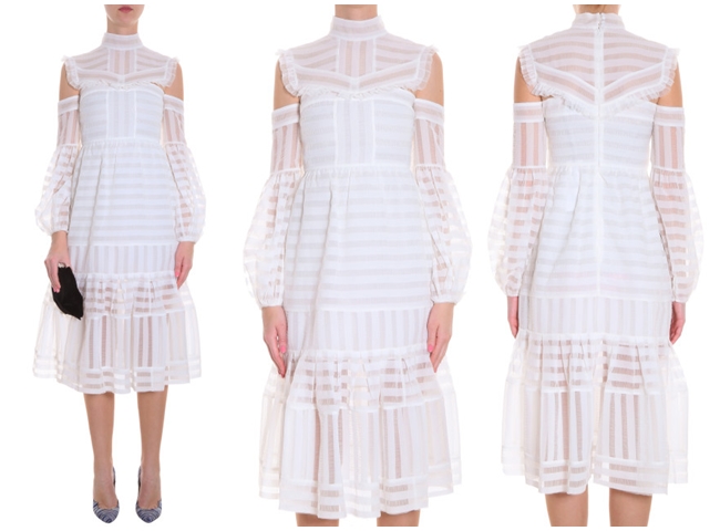 2016 SS Erdem White Shoulder Cutout Dress 女星撞衫 Erdem高領挖肩條紋白洋