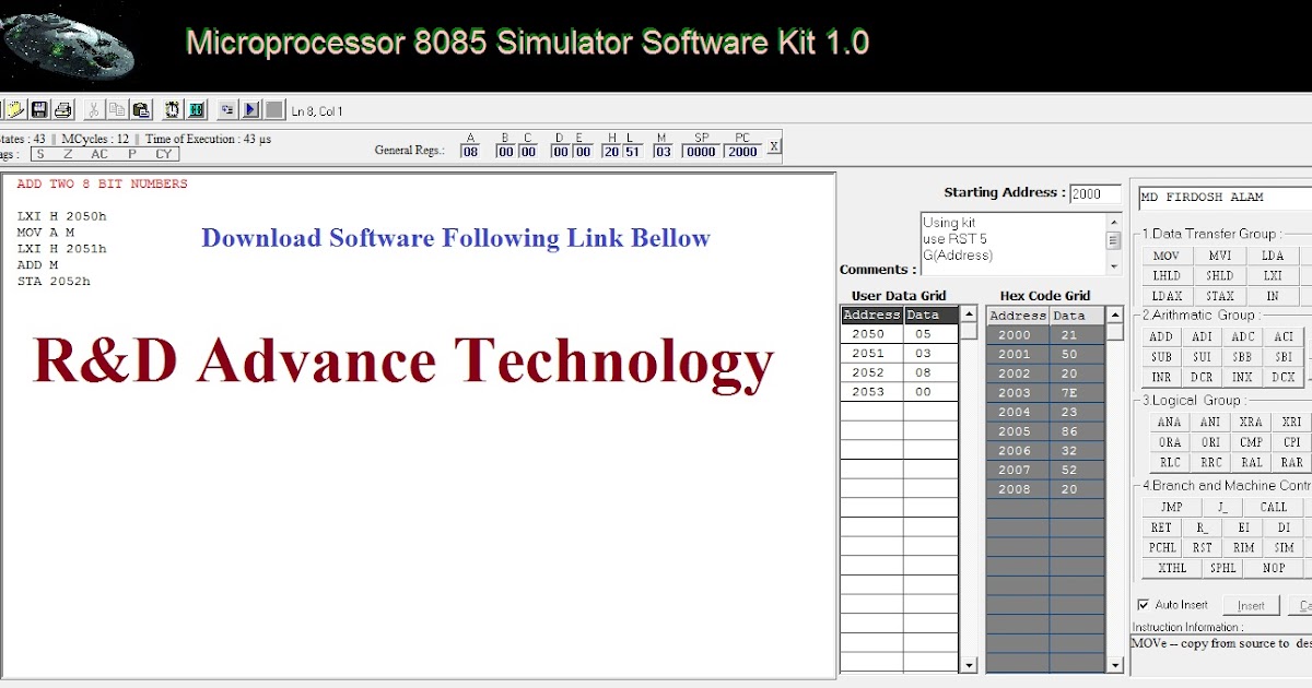 microprocessor 8085 simulator software kit download Microprocessor 8085 simulator software kit working process youtube.