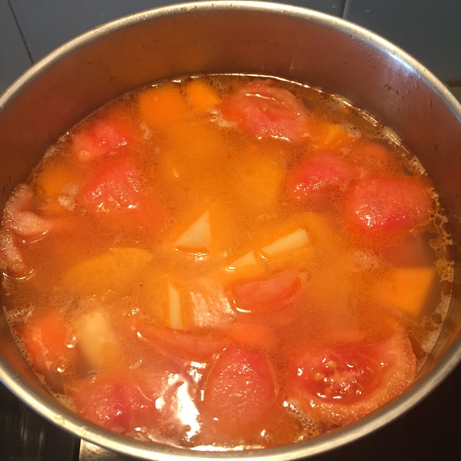 Crema de gambas con verduras