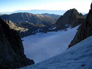 Looking back down at the Palisade Glacier from the gully.