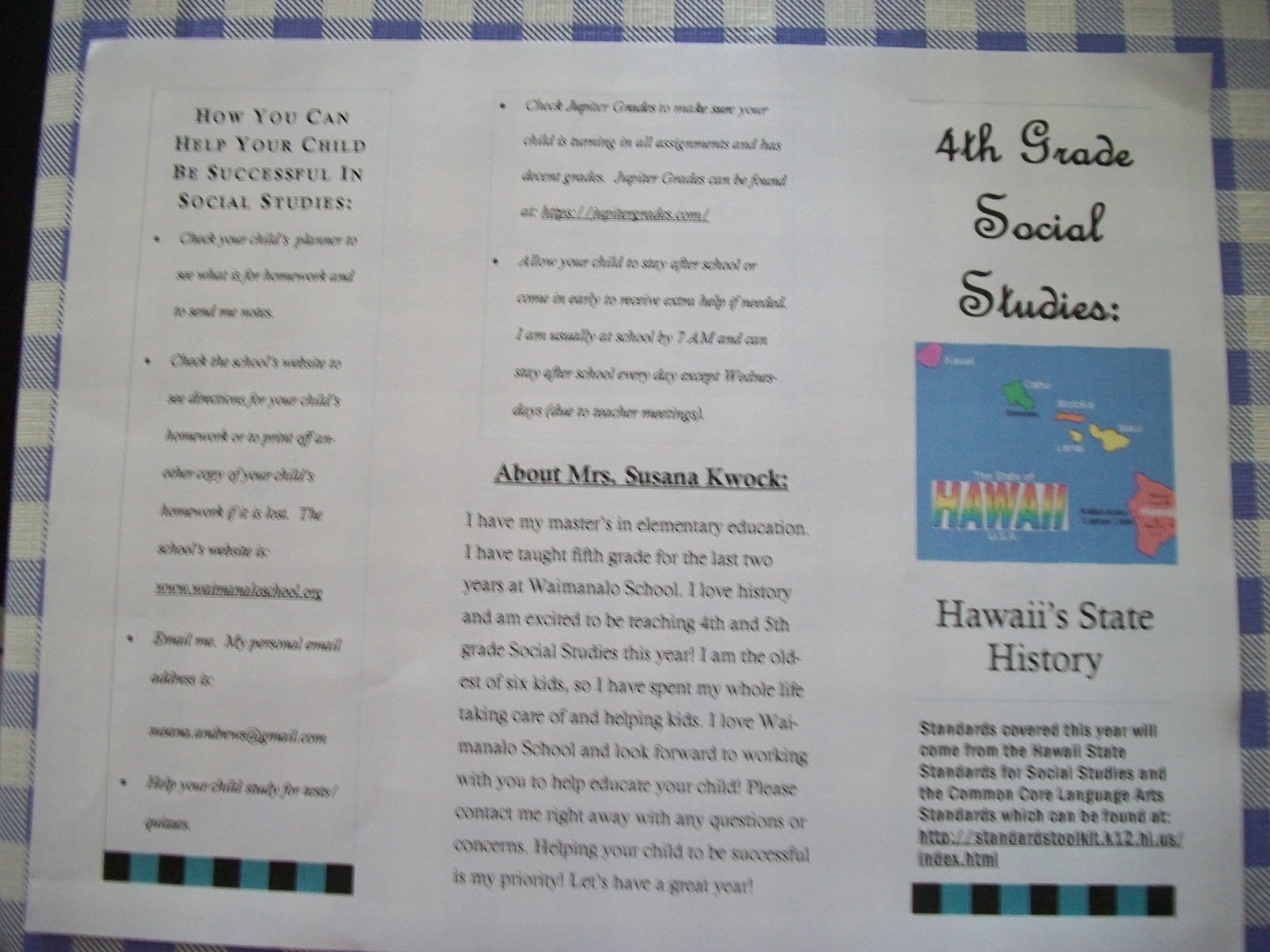 4th Grade Hawaiian Social Studies Parent Night Brochure