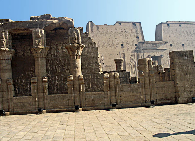 carved pillars of edfu temple in egypt