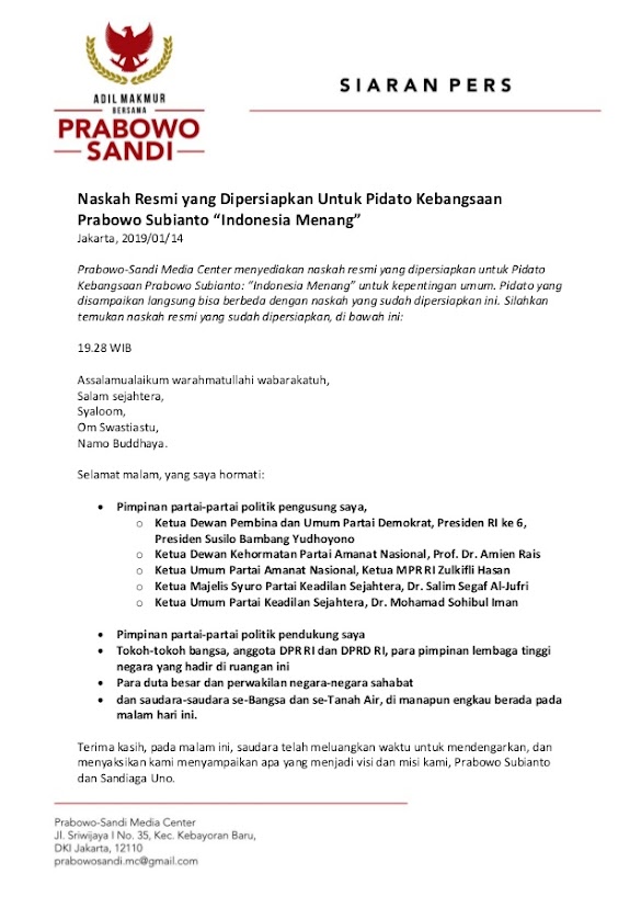 Contoh Pidato Kebangsaan