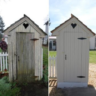 Landis House privy before and after restoration
