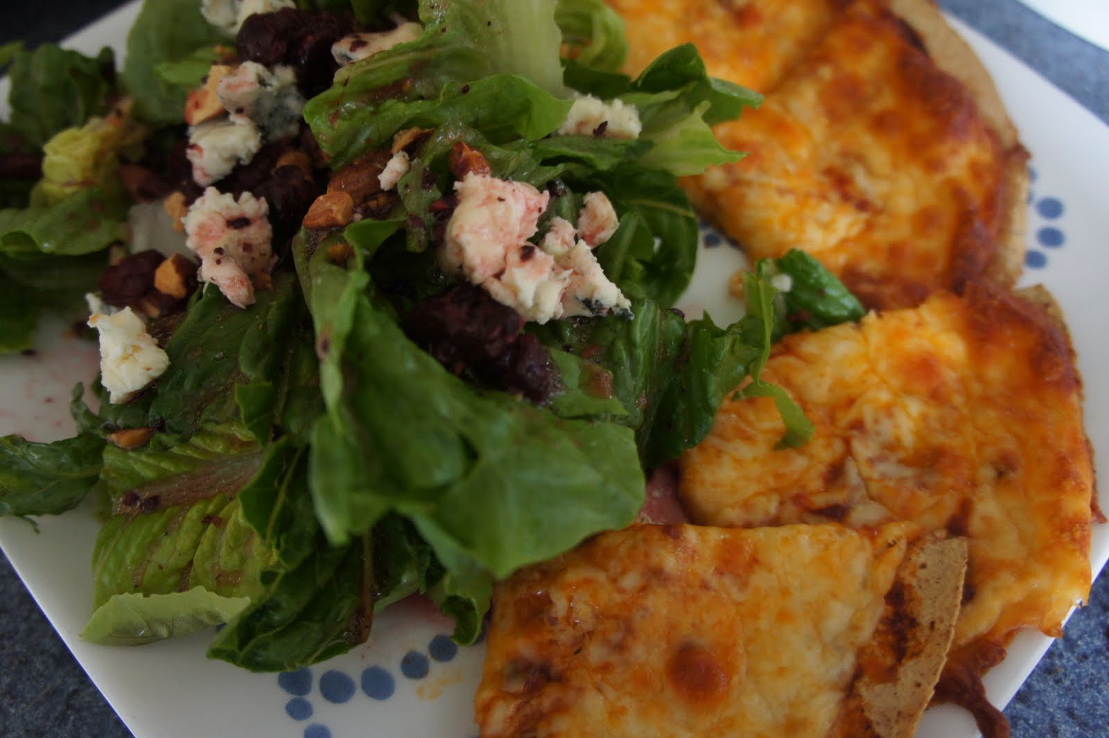 Kicking Carbs to the Curb Low Carb Dinner Tortilla Pizza and Salad