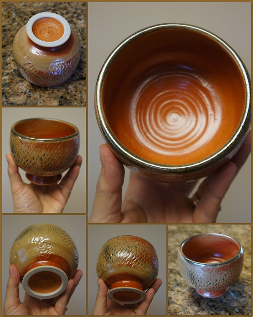 Tea bowl in Carbon Trap Shino, by Lily L.