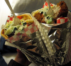 portland food cart falafel sandwich and kebab sandwich
