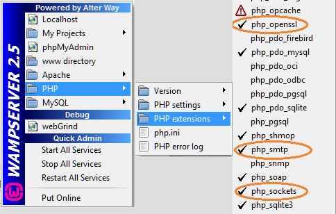 how to send email in php using wamp server