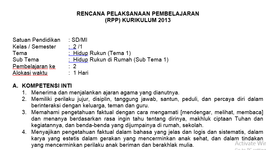 RPP K13 Kelas 2 Semester 1 Revisi