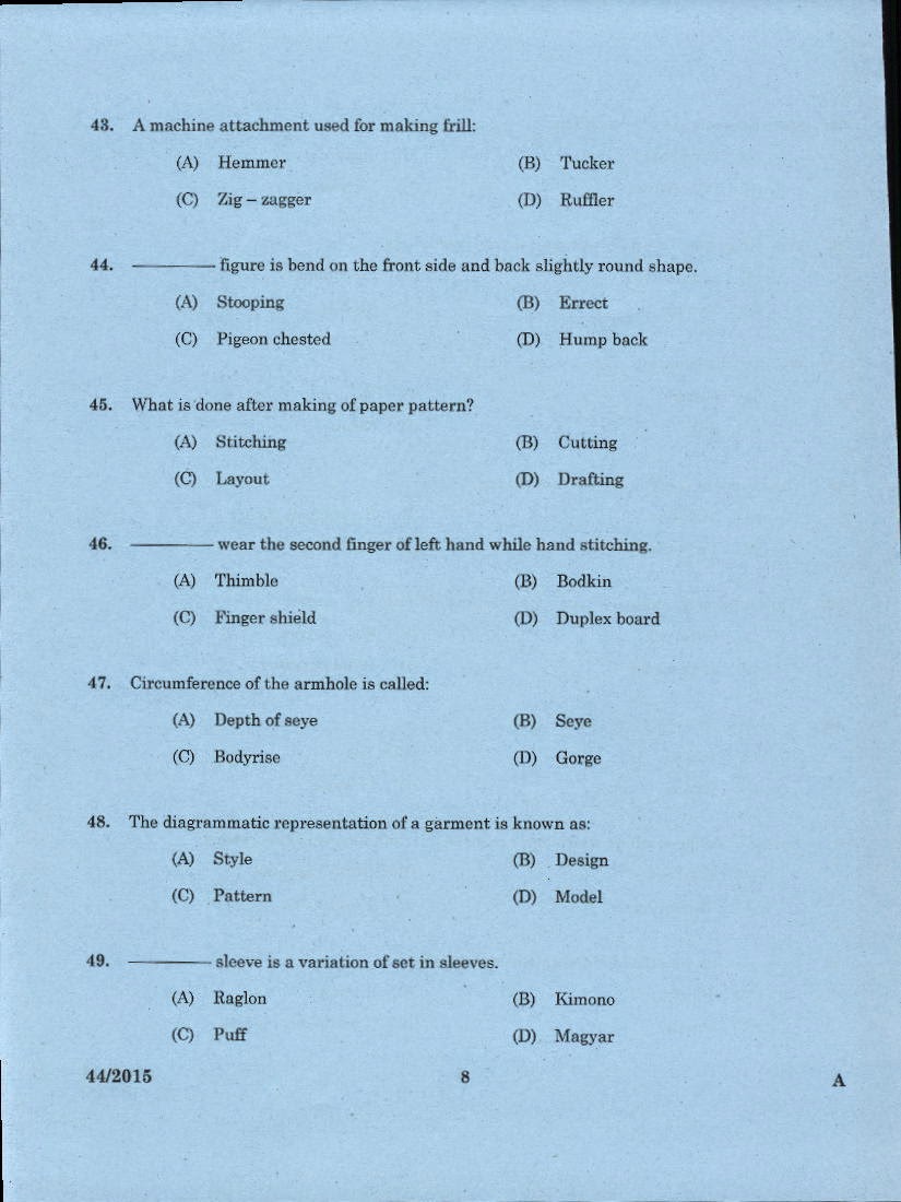 Kerala Government Instructor In Tailoring And Garment Making Training