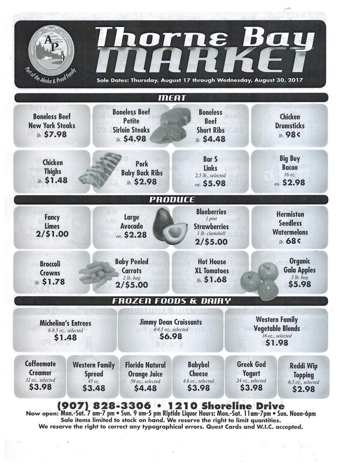 Thorne Bay Market Sale August 1730, 2017 P.O.W. Report