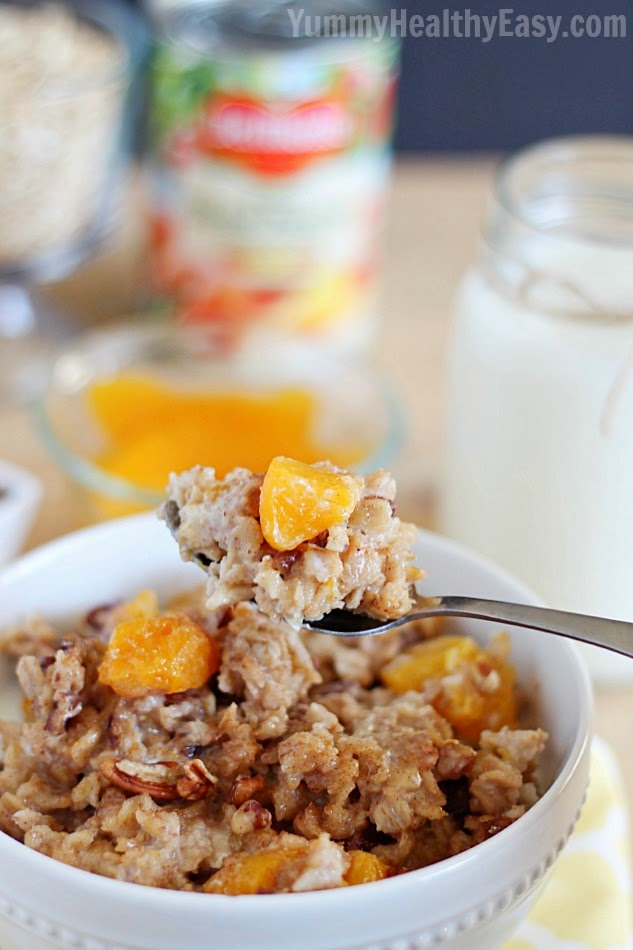 This Slow Cooker Peach Oatmeal will be your new favorite easy breakfast recipe! AD