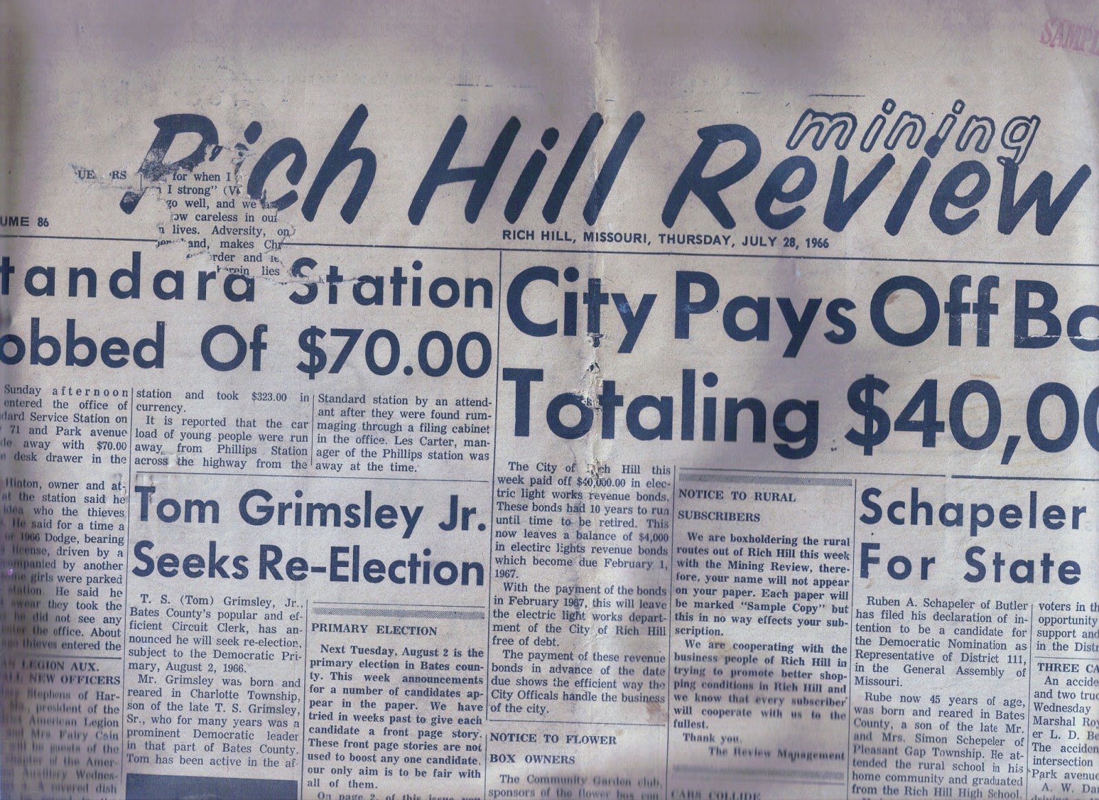 Rich Hill Missouri History Rich Hill Mining Review (July 28,1966)
