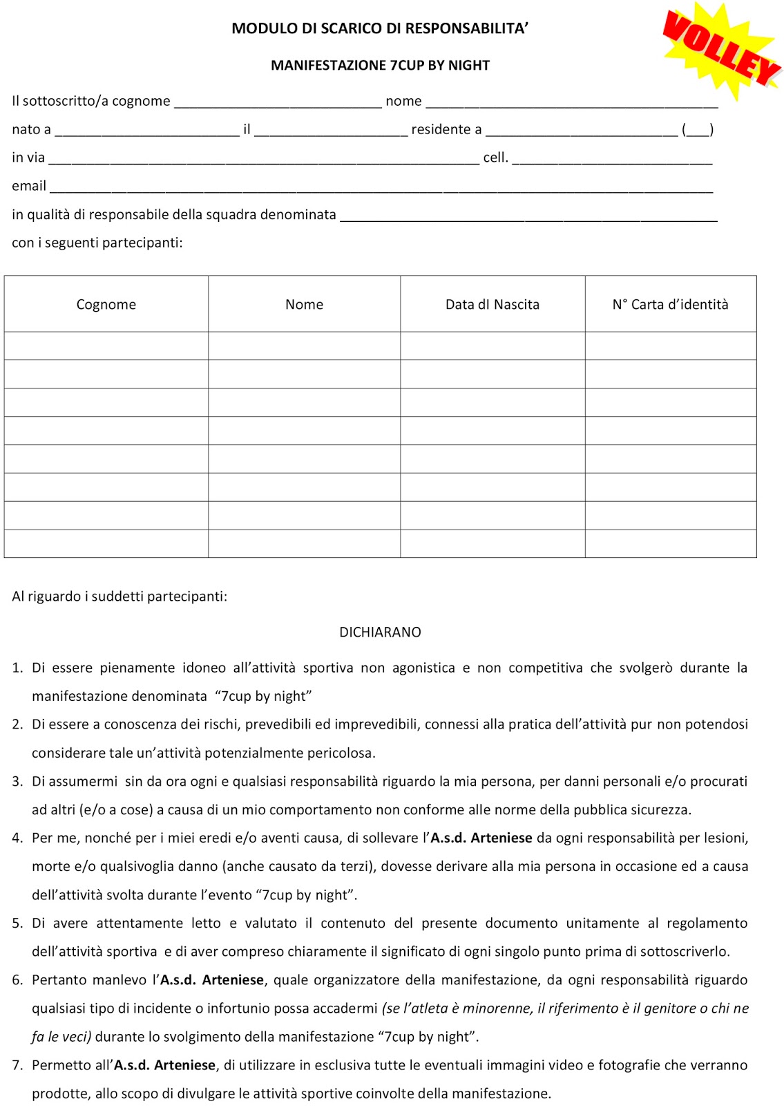 modulo scarico responsabilita attivita sportiva