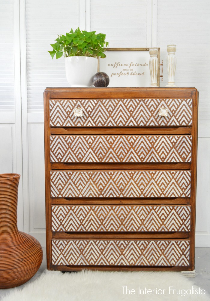 Whitewashed Geometric Dresser Makeover Interior Frugalista