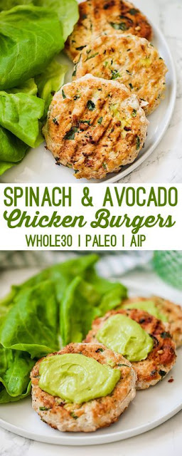 Spinach Avocado Chicken Burgers