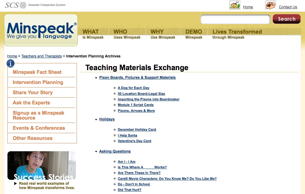 SCAACN Intervention Planning Archives from Minspeak