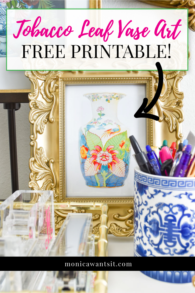 Free printable tobacco leaf vase artwork. #chinoiserie #chinoiseriechic #freeprintable #printables #freebies Free printable tobacco leaf vase artwork. #chinoiserie #chinoiseriechic #freeprintable #printables #freebies