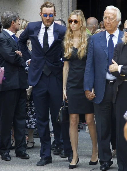 Beatrice Borromeo with her husband Pierre Casiraghi attend the funeral of her grandmother Marta Marzotto 