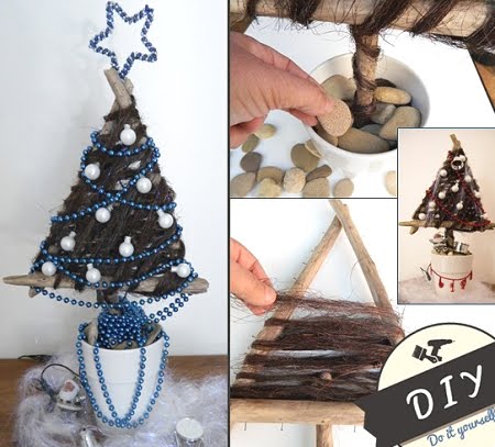 triangle Christmas tree made with drift wood sticks