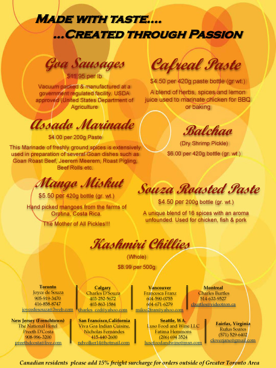 See Goa through my eyes Goan delicacies available in Canada and States