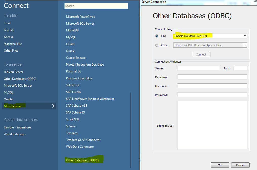 Connect Tableau 9(Desktop version) with Hadoop Hive Setup and data