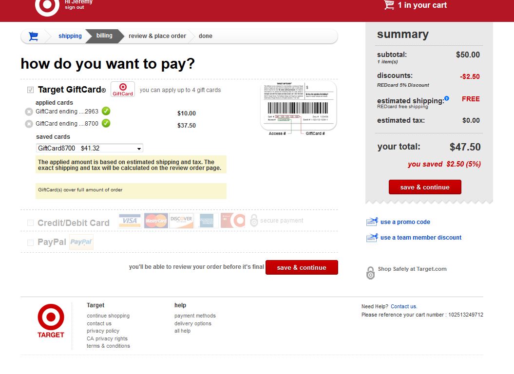 Order resume online target