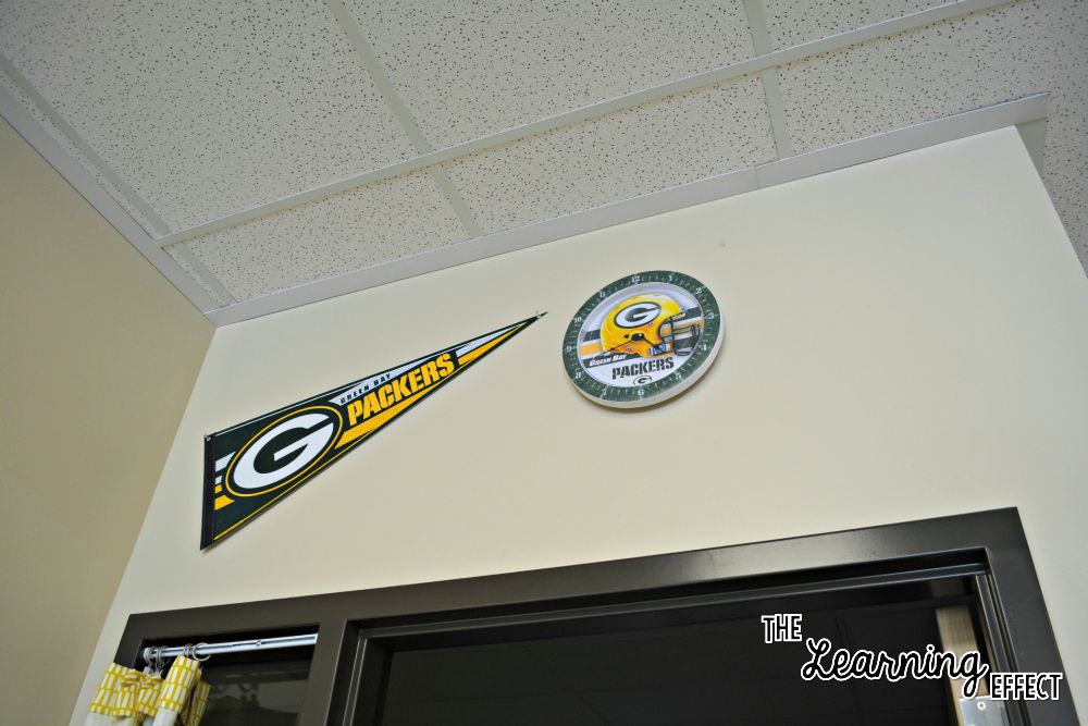 Green Bay Packers wall in classroom. Green Bay Packers