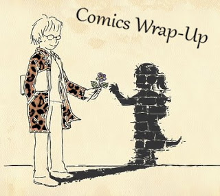 comics wrap-up title image with manga-style lady handing her living shadow a flower